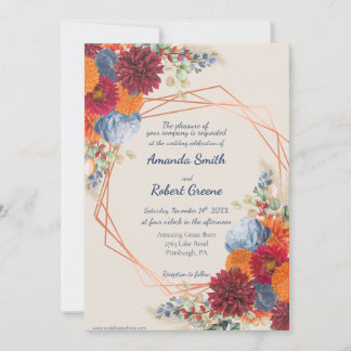 Autumn Floral Wedding Invitation Kaart