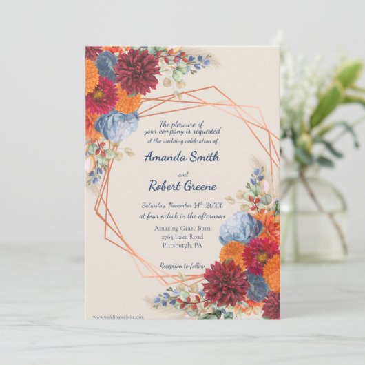 Autumn Floral Wedding Invitation Kaart (Staand voorkant)