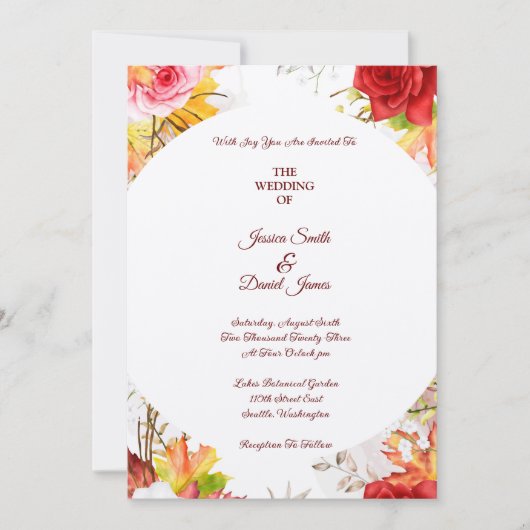Autumn Floral Wedding Invitation Kaart (Voorkant)