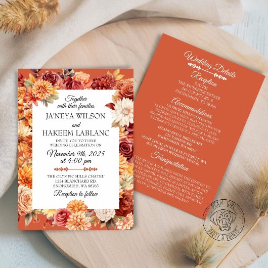 Autumn Floral Wedding Invitation Kaart