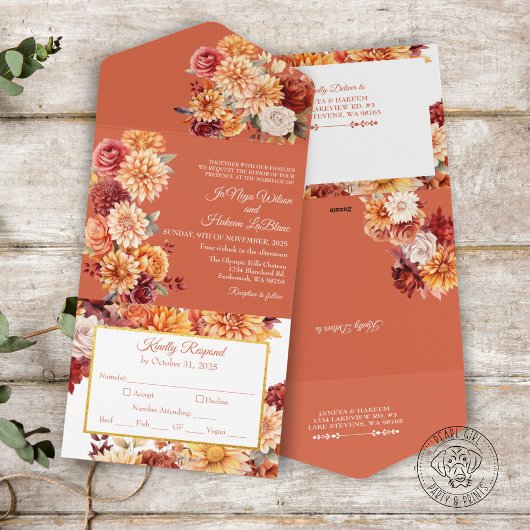 Autumn Floral Wedding Invitation Kaart