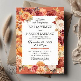 Autumn Floral Wedding Invitation Kaart