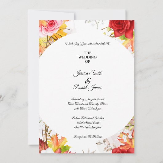 Autumn Floral Wedding Invitation Kaart (Voorkant)