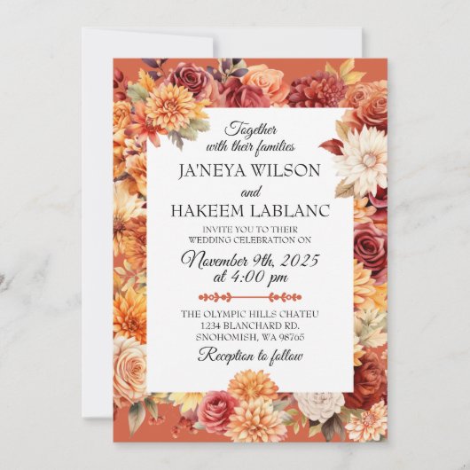 Autumn Floral Wedding Invitation Kaart (Voorkant)