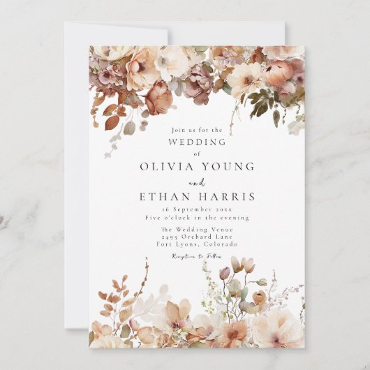 Autumn Floral Wedding Invitation Kaart (Voorkant)