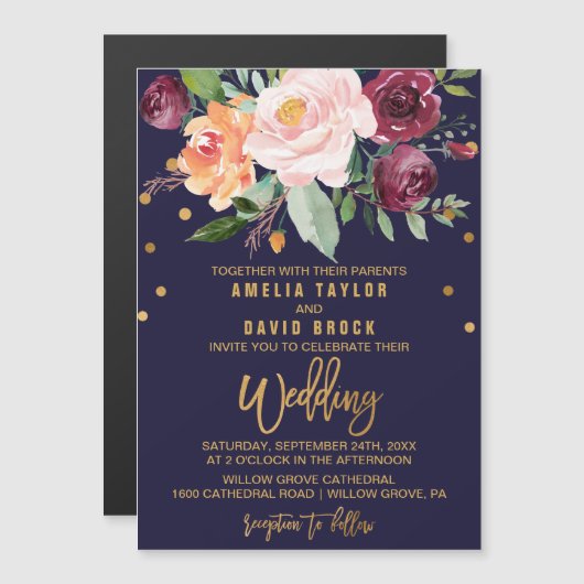 Autumn Floral Wedding Magnetische Uitnodiging (Voorkant / Achterkant)