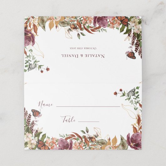 Autumn Floral Wedding Plaatskaartje (Buitenkant ongevouwen)