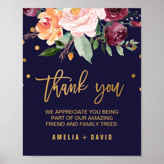 Autumn Floral Wedding Thank You Sign Poster (Voorkant)