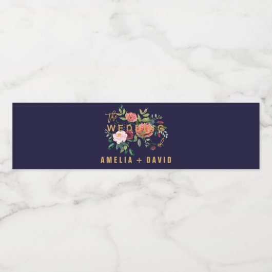 Autumn Floral Wedding Waterfles Etiket (Enkel label)