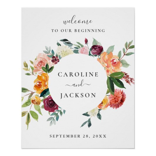 Autumn Floral Wedding Welcome Sign Poster (Voorkant)