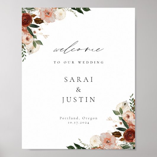 Autumn Floral Wedding Welkom Poster (Voorkant)