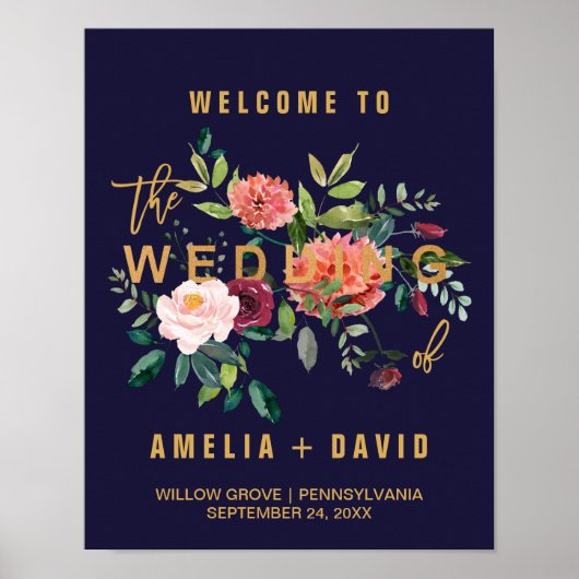 Autumn Floral Wedding Welkom Poster (Voorkant)