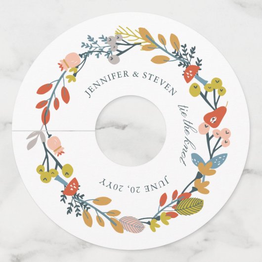 Autumn Floral Wedding Wijnglaslabel (Voorkant)