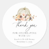 Autumn Floral White Pumpkin Hartelijk dank Ronde Sticker (Voorkant)
