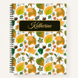 Autumn Floral with a custom name Green Notitieboek