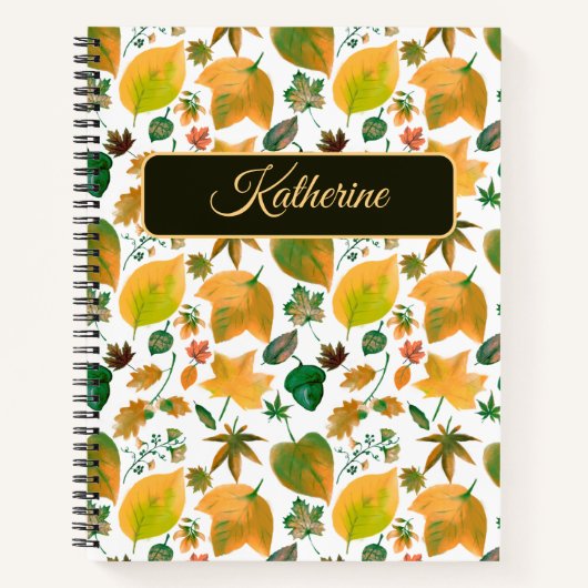 Autumn Floral with a custom name Green Notitieboek (Voorkant)