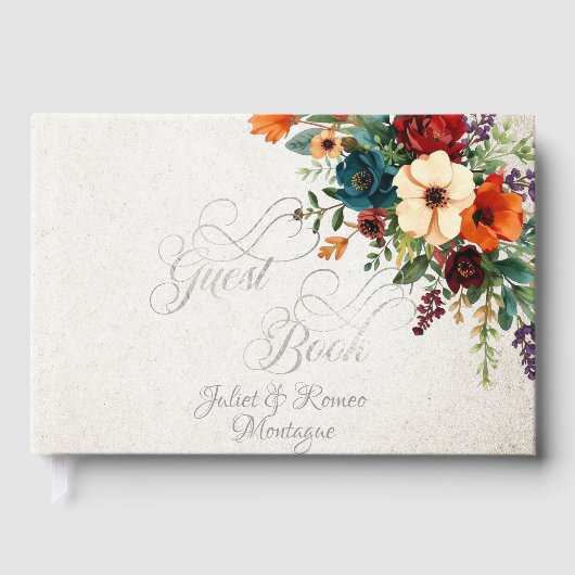 Autumn Floral & Wreath - Cream/Silver Gastenboek (Voorkant)