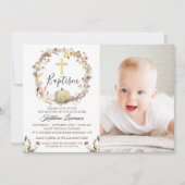Autumn Floral Wreath Pumpkin Herfst Baptism Foto Kaart (Voorkant)
