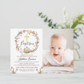 Autumn Floral Wreath Pumpkin Herfst Baptism Foto Kaart (Staand voorkant)
