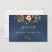 Autumn Floral & Wreath RSVP - Blue Kaartje (Voorkant)