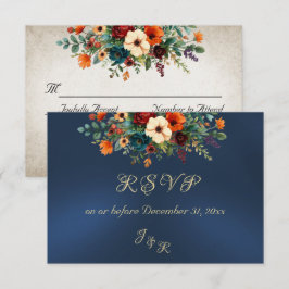 Autumn Floral & Wreath RSVP - Blue Kaartje