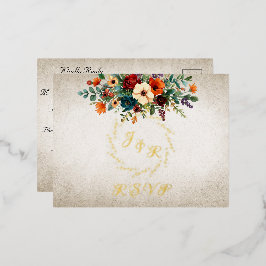 Autumn Floral & Wreath RSVP - Cream Folie Uitnodiging Briefkaart