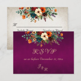 Autumn Floral & Wreath RSVP - Purple Kaartje