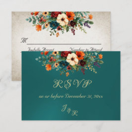 Autumn Floral & Wreath RSVP - Teal Kaartje