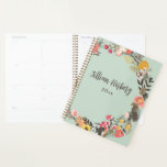 Autumn Floral Wreath Sage Green Planner<br><div class="desc">Najaarsbijeenkomst Floral Wreath Sage Green met naambord</div>