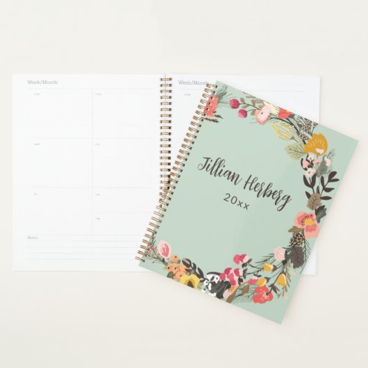 Autumn Floral Wreath Sage Green Planner (Display)