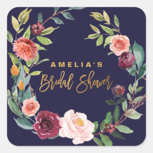 Autumn Floral Wreath Vrijgezellenfeest Favor Stick Vierkante Sticker