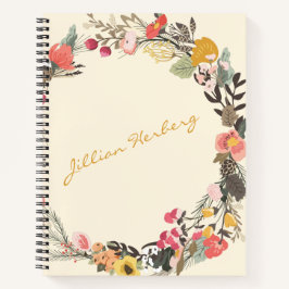 Autumn Floral Wreath Yellow Green met naam Notitieboek