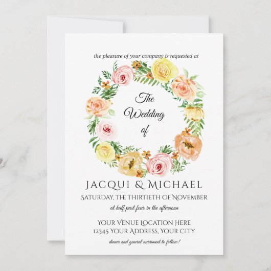 Autumn Floral Wreath Yellow n perzikkleurige Rozen Kaart (Voorkant)