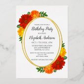 Autumn Florals Birthday Folie Uitnodiging (Voorkant)