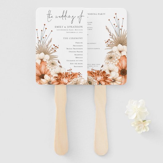 Autumn Florals Elegant Script Program Handwaaier (Voorkant en achterkant)