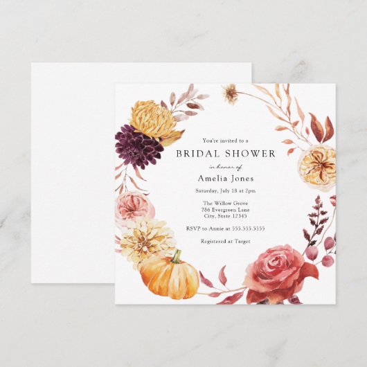 Autumn Florals en Vrijgezellenfeest van pompoen Kaart (Voorkant / Achterkant)