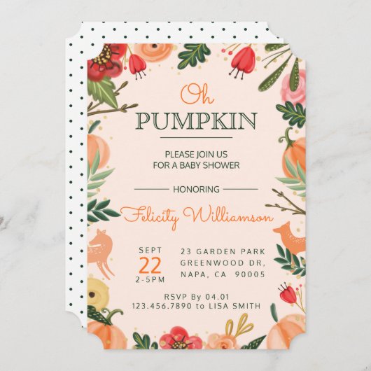 Autumn Florals & Foliage Pumpkin Patch Baby shower Kaart (Voorkant / Achterkant)