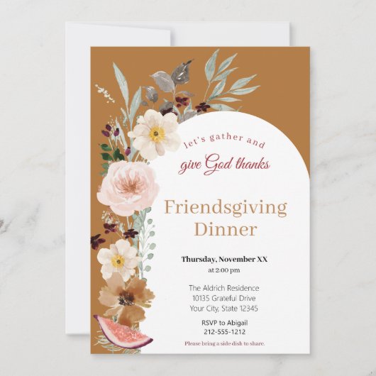 Autumn Florals Friendsgiving Dinner Invitation Kaart (Voorkant)