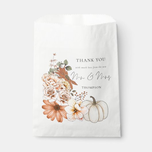 Autumn Florals Pumpkin New Mr Mrs. Dank u Bedankzakje (Voorkant)