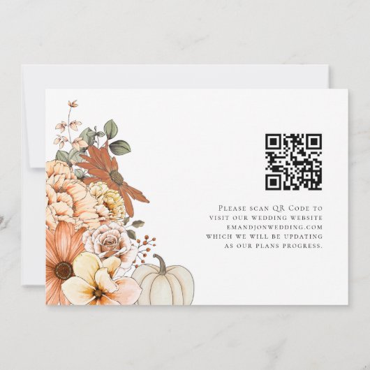Autumn Florals Pumpkin QR Code Weddenschap Save The Date (Achterkant)