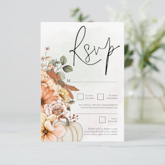 Autumn Florals Pumpkin Waterverf QR Code RSVP Kaartje (Staand voorkant)