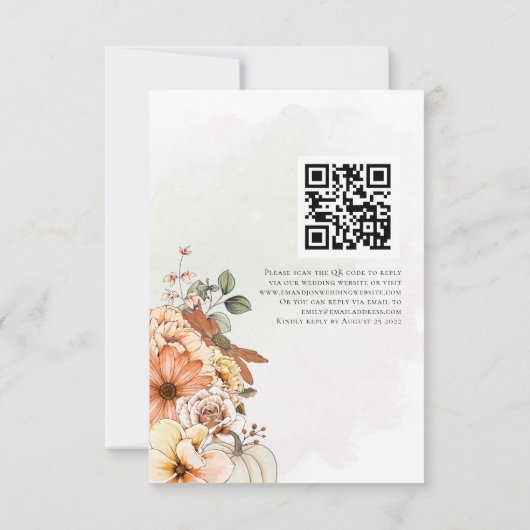 Autumn Florals Pumpkin Waterverf QR Code RSVP Kaartje (Achterkant)