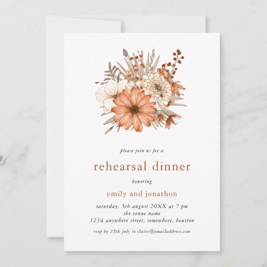 Autumn Florals Rehearsal Dinner Invitation Kaart (Voorkant)