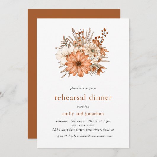 Autumn Florals Rehearsal Dinner Invitation Kaart (Voorkant / Achterkant)