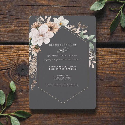 Autumn Flower Frame Wedding Invitation  Kaart