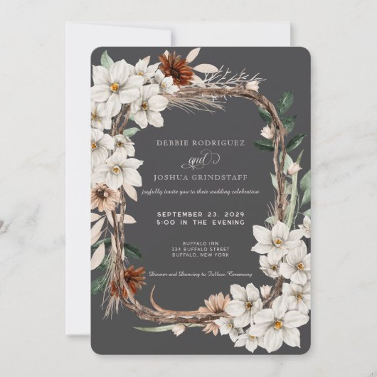 Autumn Flower Frame Wedding Invitation Kaart (Voorkant)