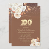 Autumn Flower Glitter Terracotta 100th Kaart (Voorkant / Achterkant)