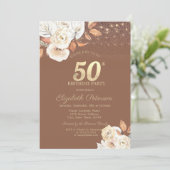 Autumn Flower Glitter Terracotta 50th Birthday Kaart (Staand voorkant)