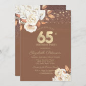 Autumn Flower Glitter Terracotta 65th Birthday Kaart (Voorkant / Achterkant)