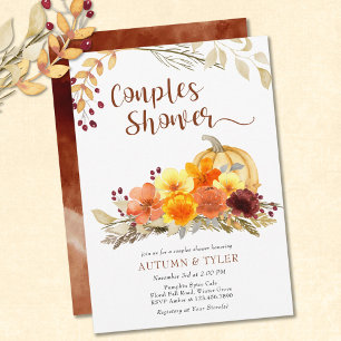 Autumn Flowers and Pumpkin Couples Shower Kaart
